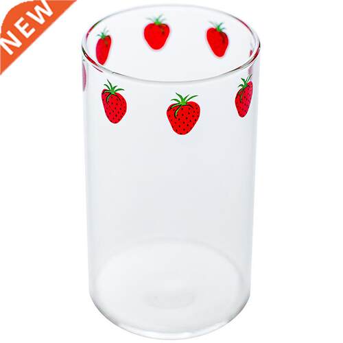 300ml Strawerry Cute Glass Cup With Straw Creative Transpar