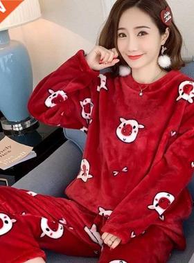 Autumn Winter Warm Flannel Women Pyjamas Sets Thick Coral Ve