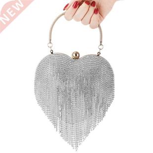 Rhinestone Evening Bag Heart Pattern Silver Clutch Womens Fa