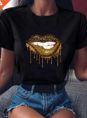 Summer Fshion Shirt Lips Leoprd Grphic T Shirt Women Hr