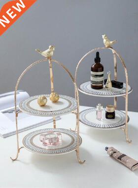 European-Style Dessert Table Light Luxury Gold Three-Layer