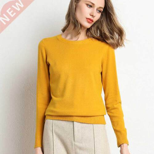New Women Autumn Winter Clothes Solid Round Neck Sweater Ju