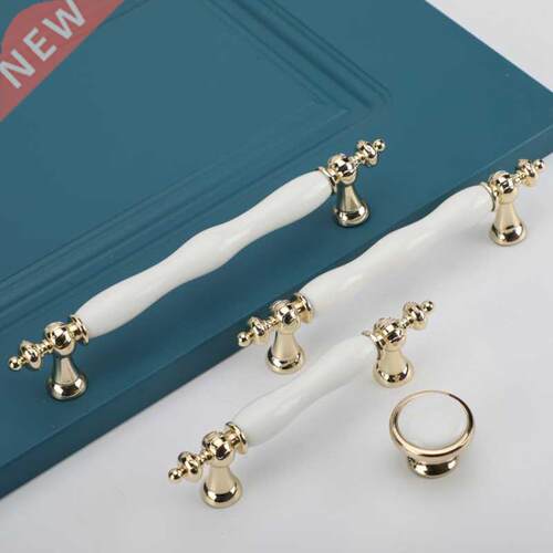 1PC Fashion Ceramic Cabinet Handles Golden Kitchen Cupboard