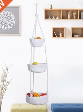 Boho Hanging Fruit Basket 1/2/3 Tier Cotton Rope Woven
