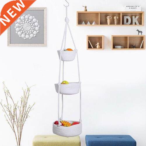 Boho Hanging Fruit Basket 1/2/3 Tier Cotton Rope Woven