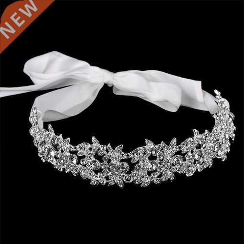 Handmade Crystal Flowers Ribbon Bridal Headband Tiara Crown