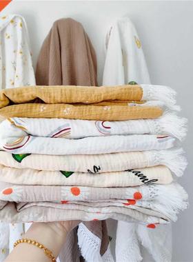 Muin Squares Fringe Baby Swaddle Blankets for New Born Inf