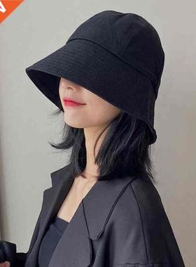 Summer Spring Black Women Bucket Hat Casual Cotton Solid Col