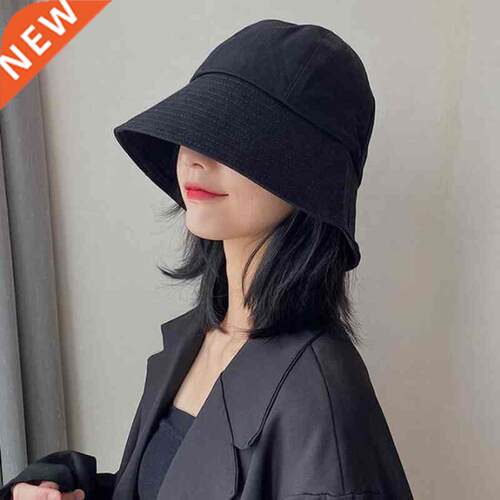 Summer Spring Black Women Bucket Hat Casual Cotton Solid Col