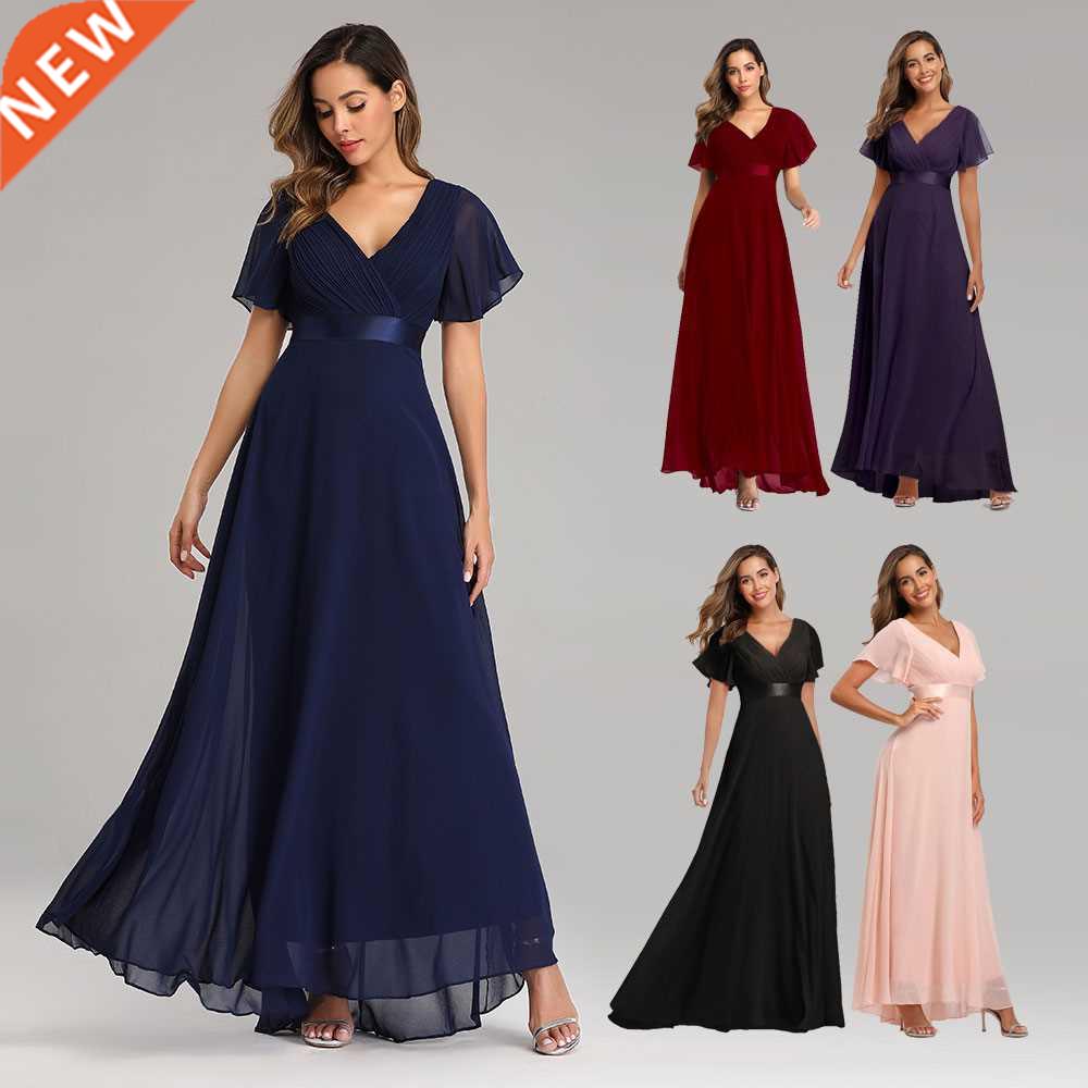 Beauty-Emily Simple Evening Dresses Elegant V-Neck Ruffles C图片