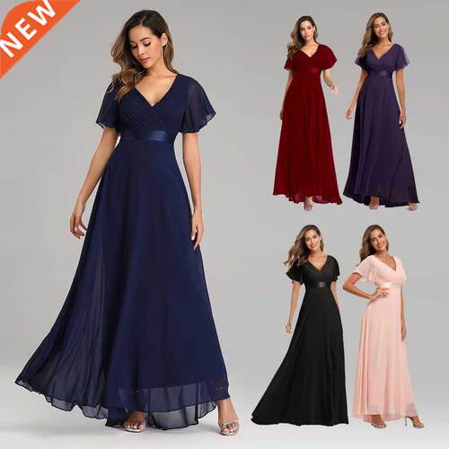 Beauty-Emily Simple Evening Dresses Elegant V-Neck Ruffles C