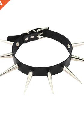 Big Long Spiked Choker Punk Collar Women Men Rivets Studded