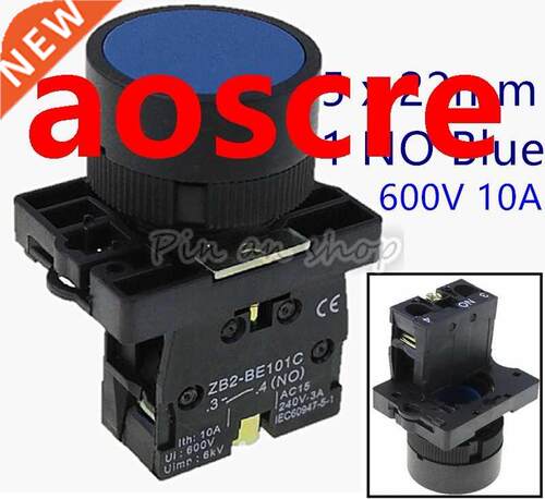 5 x 22mm 1 NO N/O Blue Sgn Momentary Push Button Swtch 600