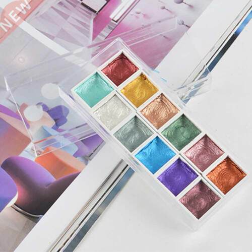 12 Colors Watercolor Paint Set Glitter Solid Pigment High Sa