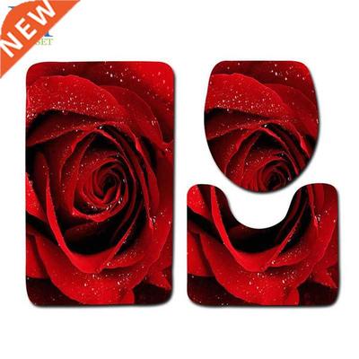 3pcs/set Bathroom Rose Carpet Mat Toilet Seat Cover Valenti