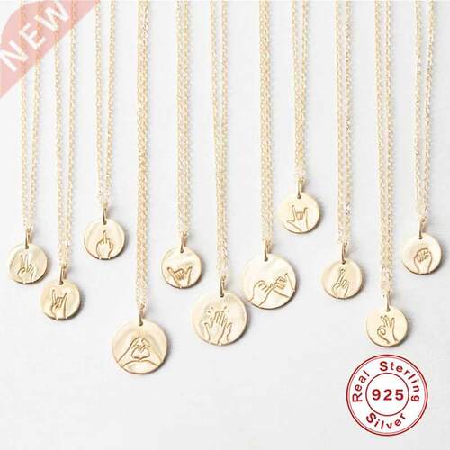 Aide 925 Sterling Silver Hand Gestures Disc Charm Necklace S