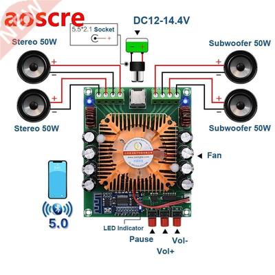 4*50W Bluetooth 5.0 TDA7850H HiFi Audio Digital Amplifier Bo