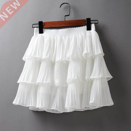 Summer Women Elasticity Waist Mini Skirt Ladies Chiffon Skir