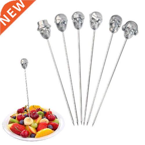 Skull Fruit Sticks 6pcs Reusable Olive Martini Pick Set