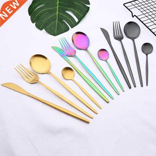 24Pcs Gold Matte Dinnerware Cutlery Set Stainless Steel
