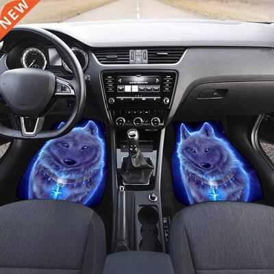 4Pcs Custom Universal Car Floor Mat Wolf Background Rubber A
