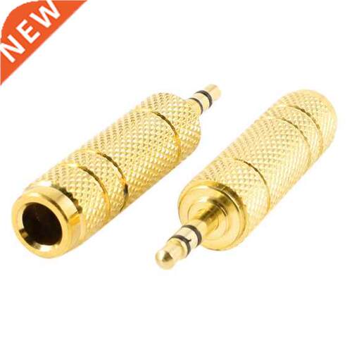 2 Pcs 3.5mm Male to 6.35mm Female Gold Metal Adapter