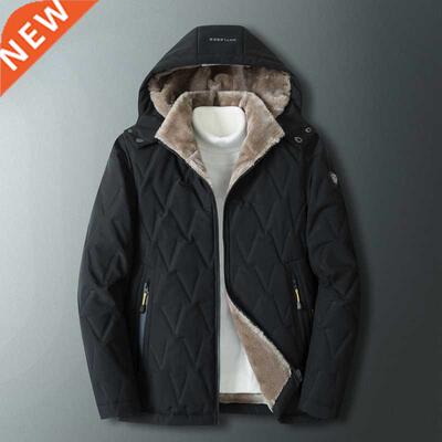 Thick Fleece Hooded Parkas Jacket Men 2021 Winter New High Q