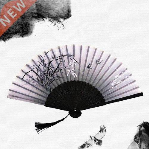 Vintage Style Silk Hand Folding Hand Fan Dance Wood Bamboo