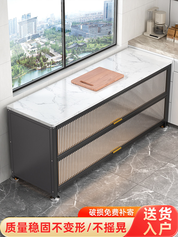 厨房置物架落地多层岩板餐边收纳储物柜多功能微波炉家用碗橱柜子