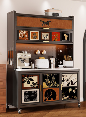 厨房置物架岩板餐边柜落地多层储物柜多功能橱柜微波炉烤箱收纳柜