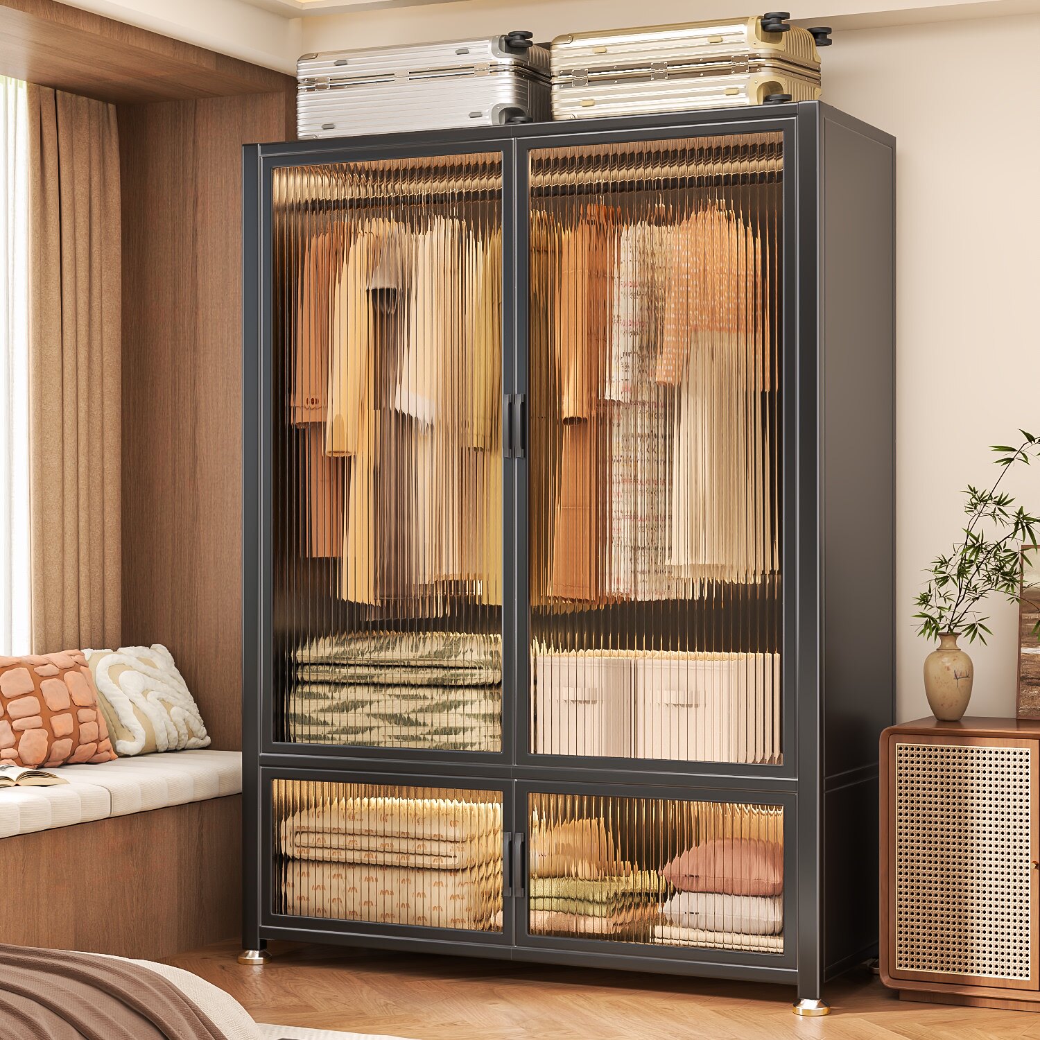 简易衣柜小户型挂衣架卧室储物柜家用组装金属防尘衣橱衣服衣帽间