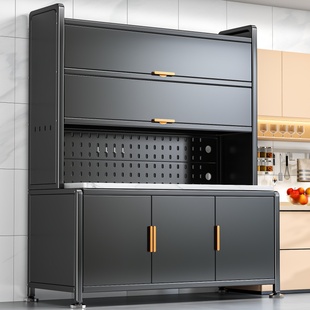 厨房置物架家用落地多层微波炉铁门储物柜多功能餐边碗橱收纳柜子