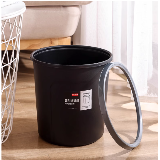 办公室酒店单位厨房黑色经典塑料垃圾桶加厚耐摔方圆形压圈纸筒篓