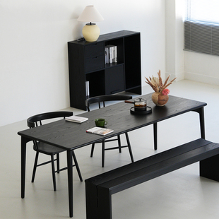 北美白蜡木碳化餐桌侘寂风泡茶桌办公室洽谈桌意式极简黑色吃饭桌