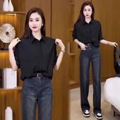 长袖 衬衣 宽松遮肉显瘦纯色上衣洋气百搭时尚 衬衫 女春秋2026年新款