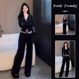 两件套 小个子超好看显瘦上衣阔腿裤 休闲气质穿搭一整套女秋款 时尚