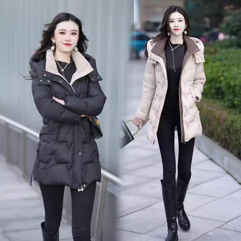修身羽绒棉服女2025新款冬季时尚气质收腰中长款洋气保暖外套免洗