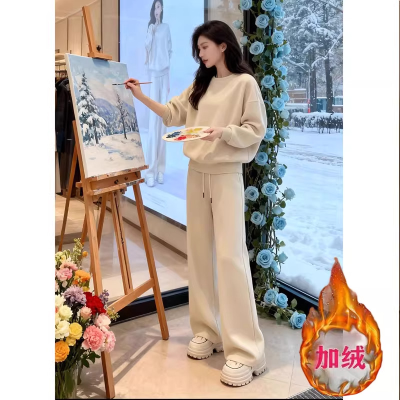 慵懒风休闲运动套装女秋冬2026新款时尚洋气圆领卫衣阔腿裤两件套,女装/女士精品,时尚套装,淘宝优惠券,粉丝福利购,淘宝优惠卷