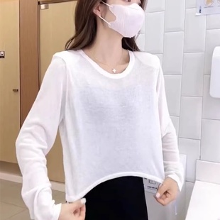 T桖潮 圆领百搭减龄微透气质冰丝长袖 针织上衣女2025早秋新款 时尚