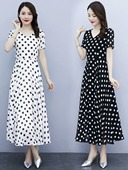 2026法式 胖MM大摆圆点长裙 黑白波点连衣裙女夏雪纺高级感气质大码