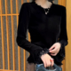 蕾丝拼接喇叭袖 短上衣 高级感气质圆领长袖 丝绒T恤女2026新款 秋季