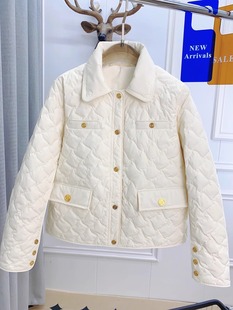 小香风轻薄羽绒服女款短款2026年新款秋冬季翻领小个子白色菱形格