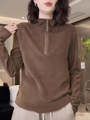 德绒立领半拉链卫衣女2024秋冬