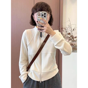 设计感廓形立领卫衣女秋冬季立领加厚开衫德绒外套收腰拉链款上衣