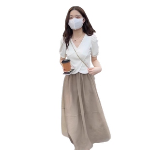 夏季新款港味复古chic套装女高级感穿搭气质显瘦上衣半身裙两件套