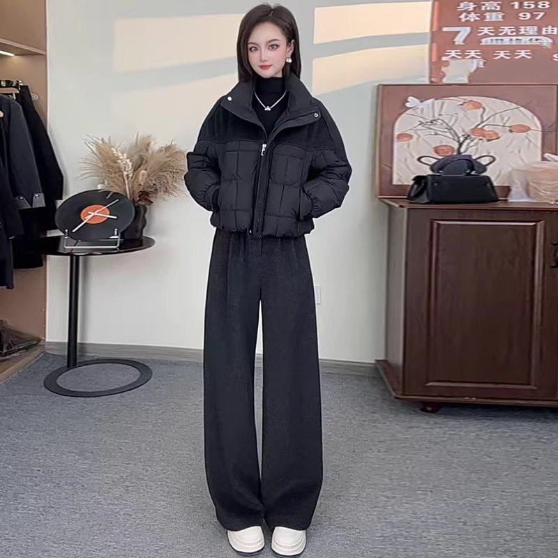 时尚洋气套装女2026年冬季新款毛呢拼接棉衣短外套阔腿裤两件套冬,女装/女士精品,时尚套装,淘宝优惠券,粉丝福利购,淘宝优惠卷