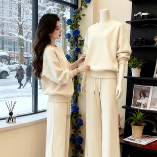 裤 2025秋超火一整套轻奢高级感减龄洋气时尚 大方得体白色卫衣套装
