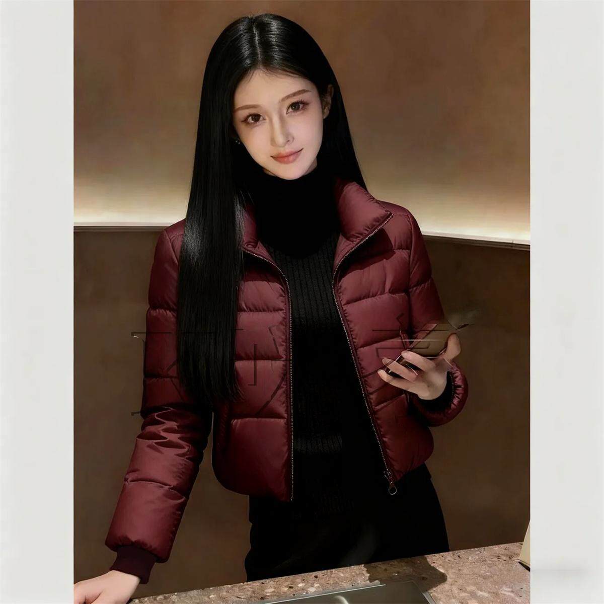 时尚百搭设计感新款酒红短款洋气减龄显瘦外套气质小众百搭棉服女,女装/女士精品,棉衣/棉服,淘宝优惠券,粉丝福利购,淘宝优惠卷