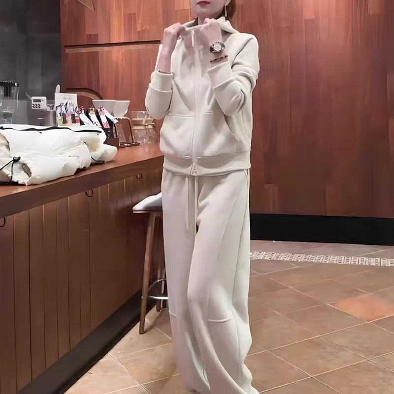 杏色连帽时尚套装女2025秋季新款休闲运动风卫衣裤子穿搭两件套