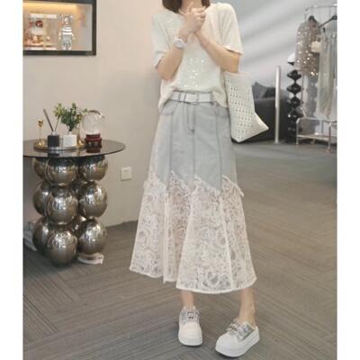 2025夏季新款牛仔拼接人鱼半身裙